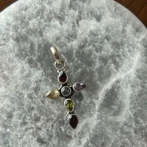 Multi gemstone cross sterling silver